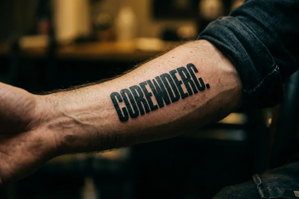 Heavy saturated black lettering on a forearm before laser fading