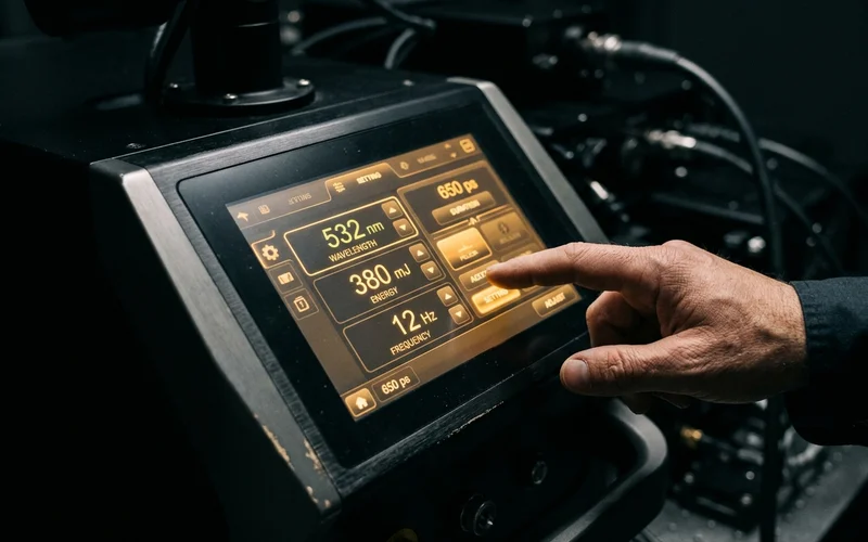 Close-up of the PicoWay control panel showing wavelength and energy settings
