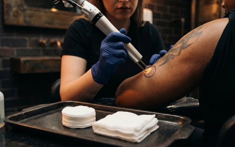 Technician performing a small patch test on melanin-rich skin